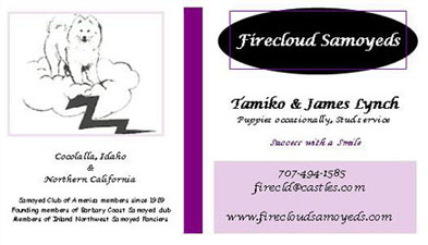 Business card for Firecloud Samoyeds